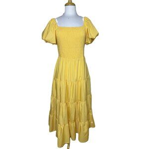 NWT Prettygarden Yellow Boho Cottagecore Smocked Maxi Dress, Size Large